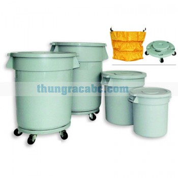 Thùng rác nhựa tròn nắp kín có bánh xe 
