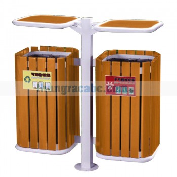 Thùng rác đôi 2 ngăn bằng gỗ trong công viên