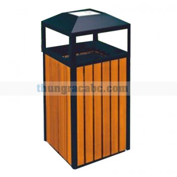 Thùng rác gỗ ngoài trời có gạt tàn thuốc