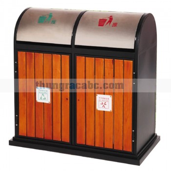 Thùng đựng rác bằng gỗ công cộng ngoài trời cao cấp 