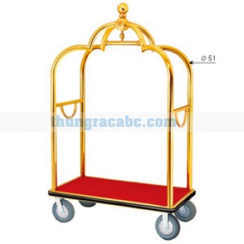 Xe đẩy hành lý khách sạn bằng inox mạ vàng 
